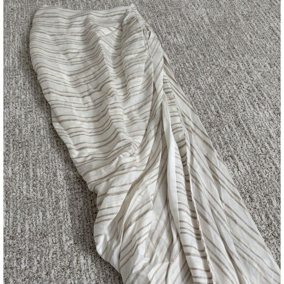 House of CB Linen Blend Striped Ruched Maxi Skirt Ivory Size XS - Picture 5 of 8